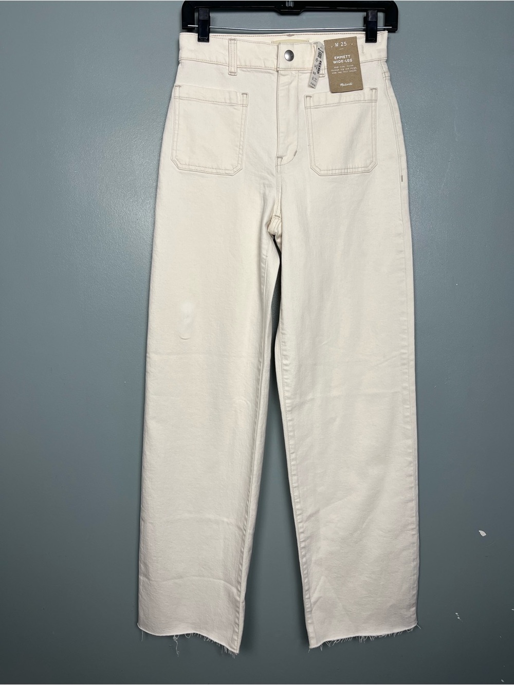 Madewell NWT Emmett Wide Leg High Rise Raw Hem Denim Jeans Ivory Women’s Size 25